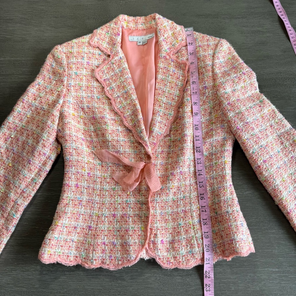 Vintage Pink Woven Knit Tweed Suit Jacket 4 ICE - Picture 11 of 13